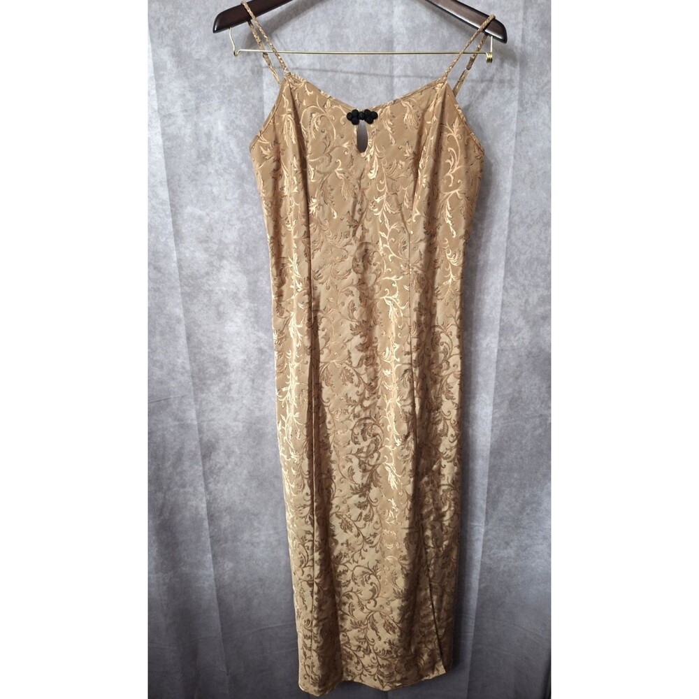 Vintage 90's Y2K 2000's Slip Dress Chemise Nightgown Sz M Floral Satin Jacquard